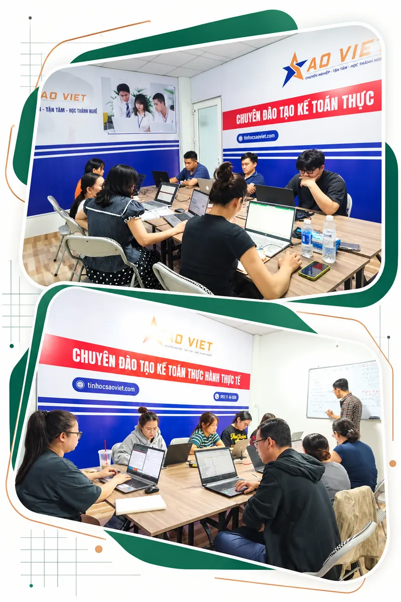 Ảnh ghép thiết kế từ ảnh lớp kế toán thực tế do chủ website cung cấp.