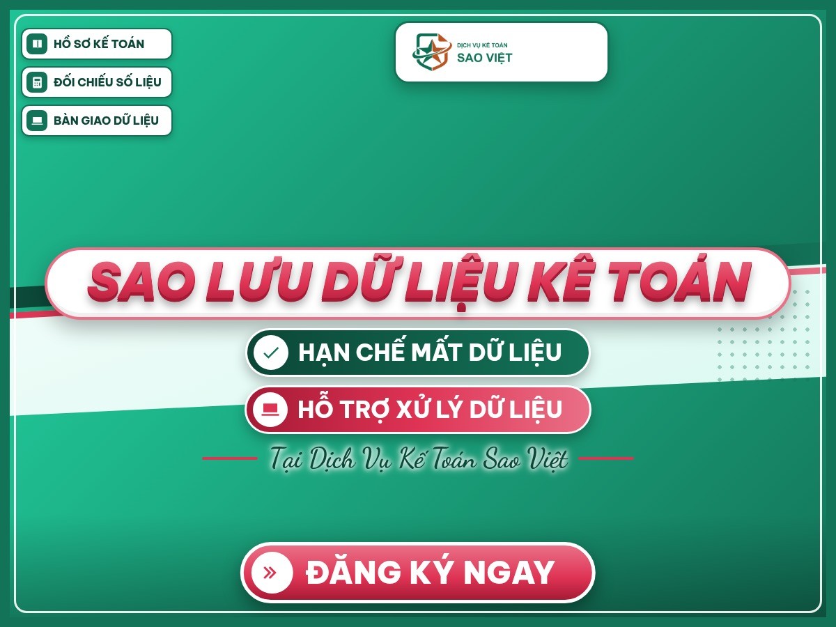 Poster “Sao lưu dữ liệu kế toán” trên nền thương hiệu Sao Việt, giới thiệu cách sao lưu dữ liệu kế toán.