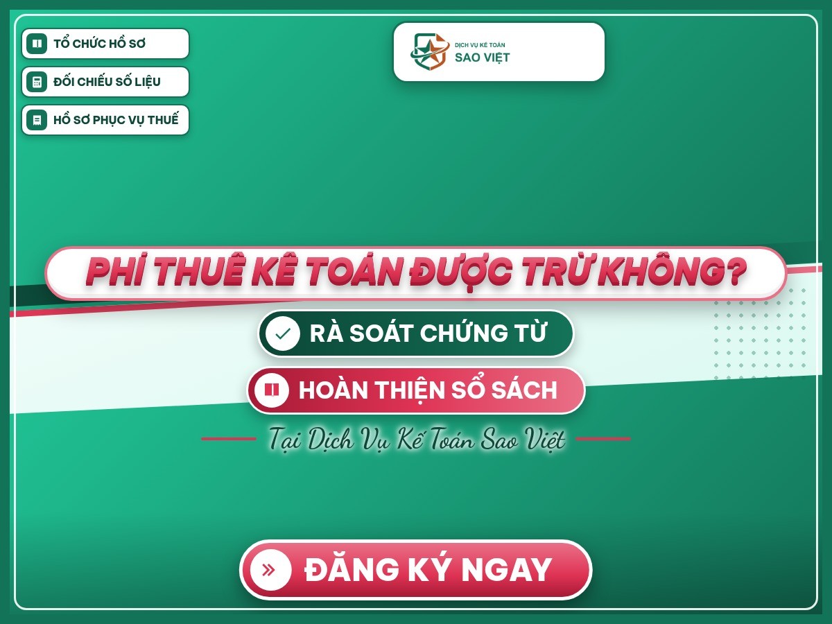 Poster nền thương hiệu, chữ “Phí thuê kế toán được trừ không?”, về chi phí thuê dịch vụ kế toán có được trừ không.