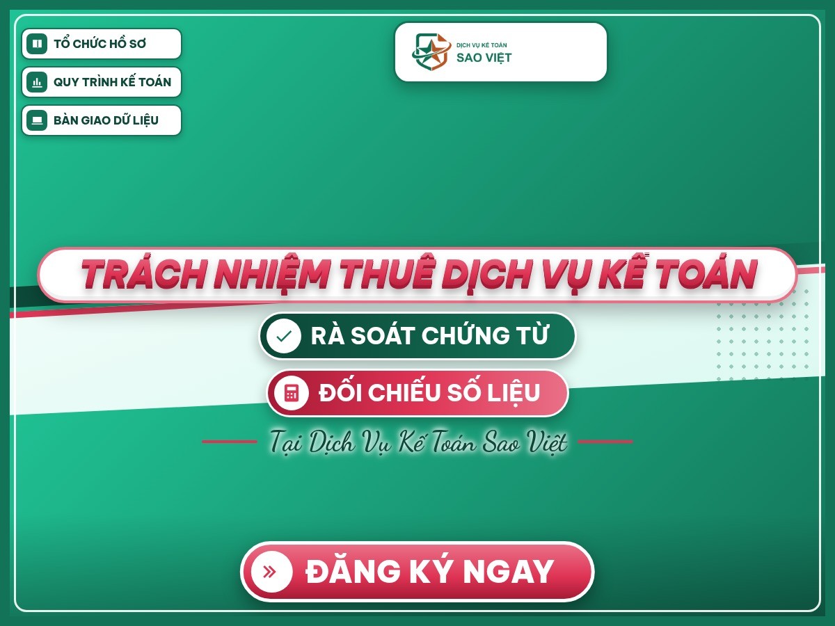 Poster nền thương hiệu Sao Việt, tiêu đề “Trách nhiệm thuê dịch vụ kế toán”, về trách nhiệm khi thuê dịch vụ kế toán.
